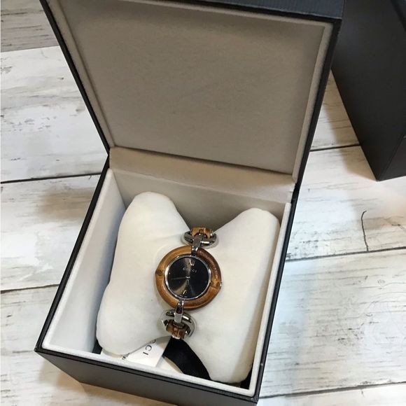Authentic Gucci Watch with Bamboo Wood Grain Trim - Picture 2 of 5